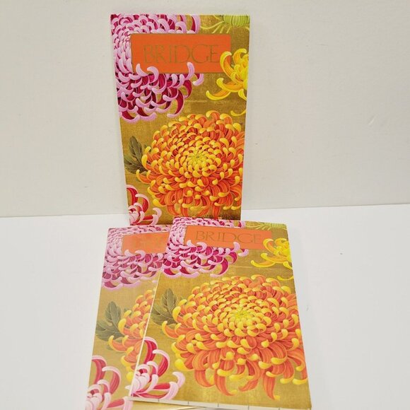 3 VTG Caspari Bridge Score Pads Pink Yellow Floral Gold Tone CLEAN - Picture 2 of 4